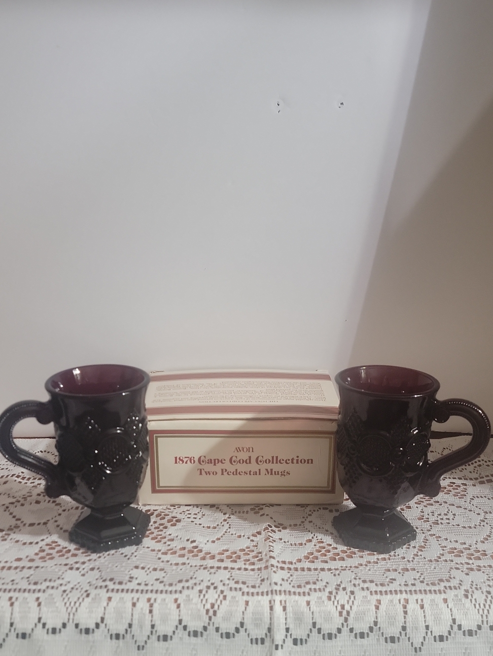 Avon 1876  Cape Cod Collection Ruby Red  Pedestal Mugs